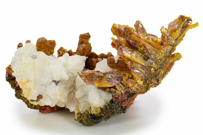 Vibrant Orpiment Crystal Cluster with Calcite - China #324441